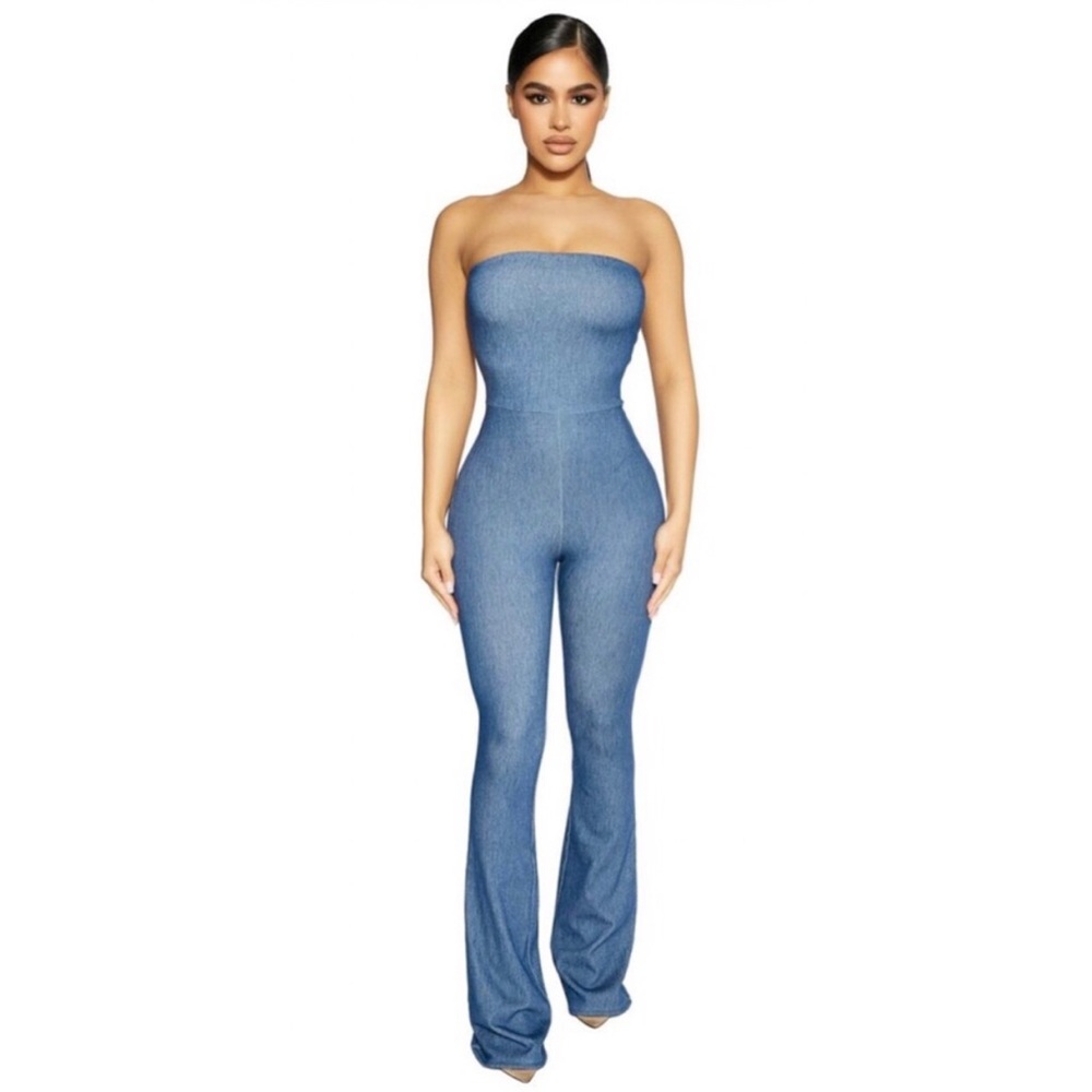 Naked Wardrobe The Tube Denim Jumpsuit